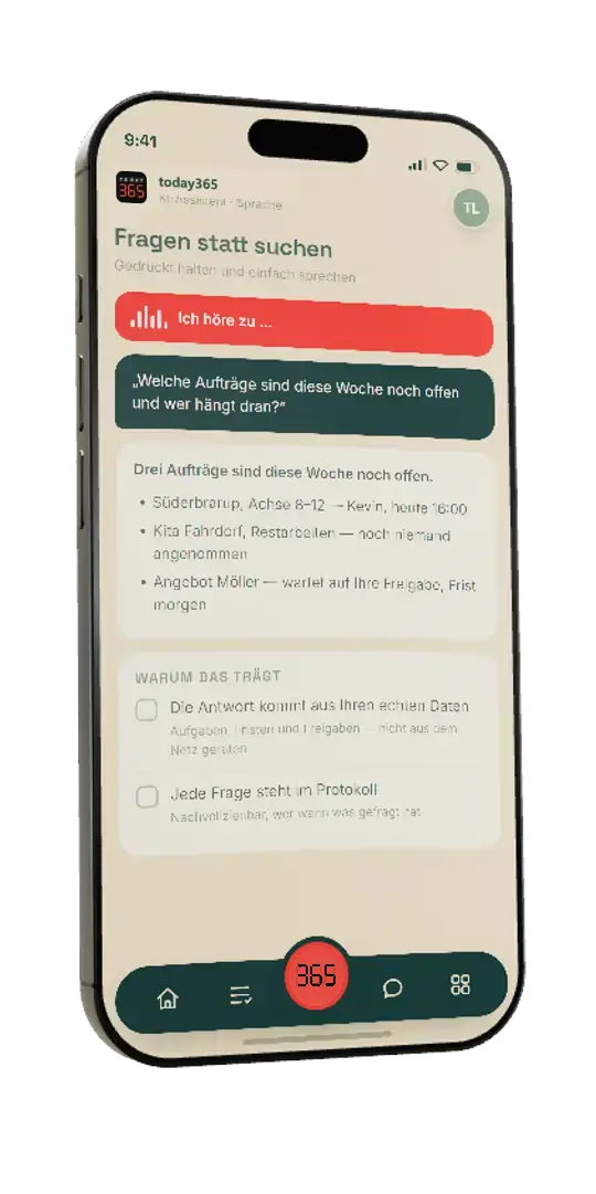 Sprachbedienung am Handy: die Frage nach offenen Aufträgen wird beantwortet